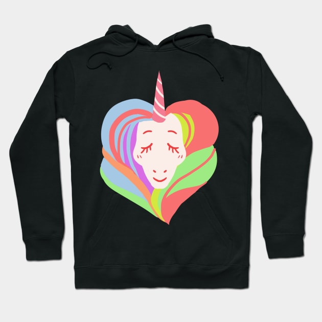 White ranbow color heart shape hair love unicorn Hoodie by WiliamGlowing